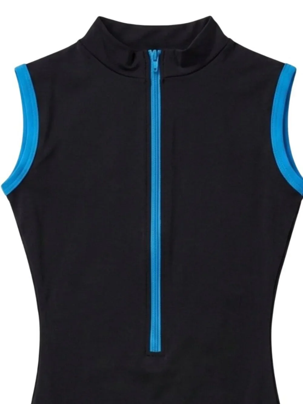 Eurotard Girls Mock Neck Leotard Black Turquoise INT Lycra Sleeveless Front Zip